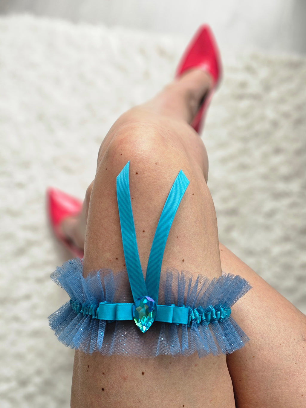 Niebieska Podwiązka z diamentem