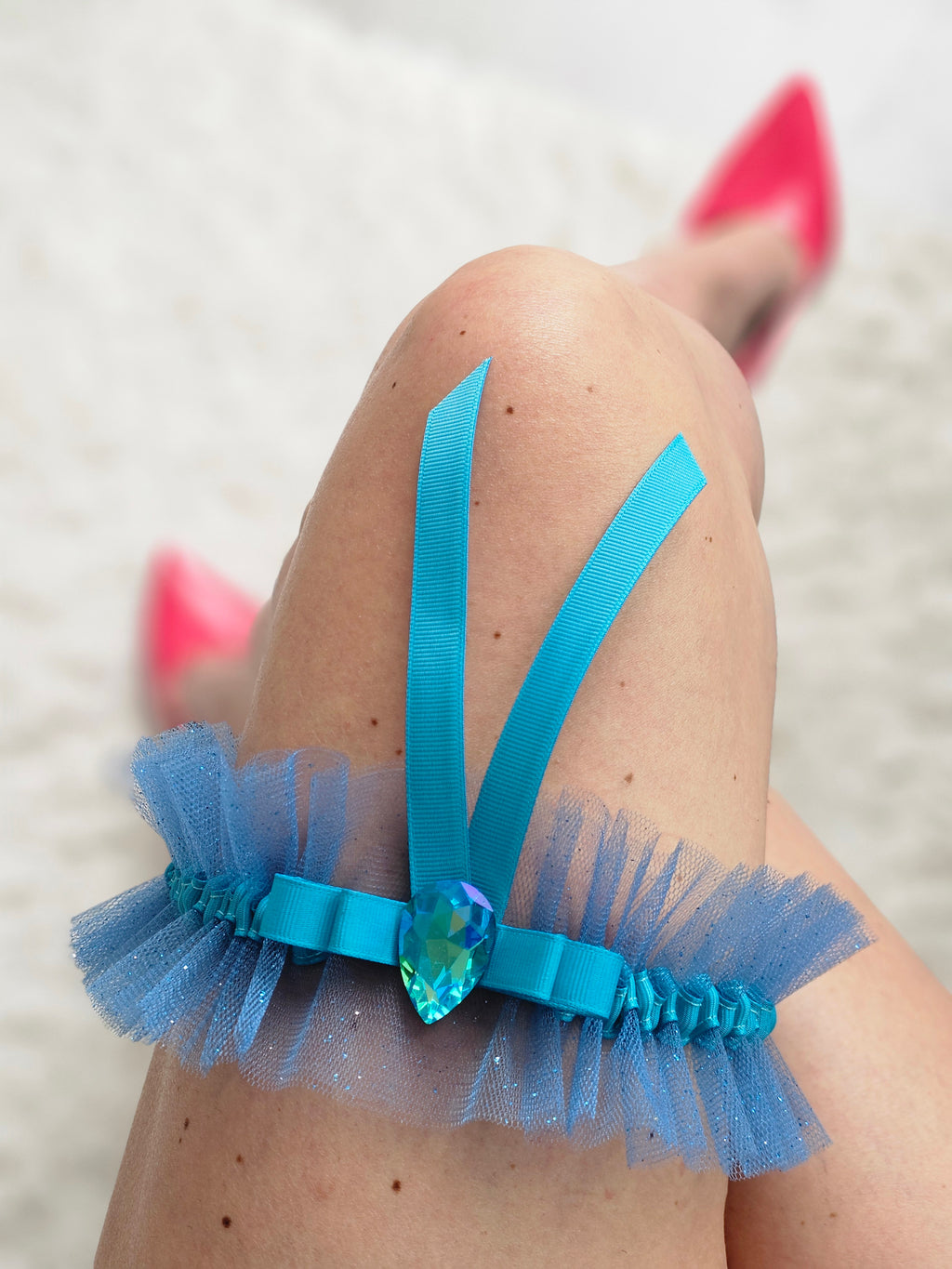 Niebieska Podwiązka z diamentem