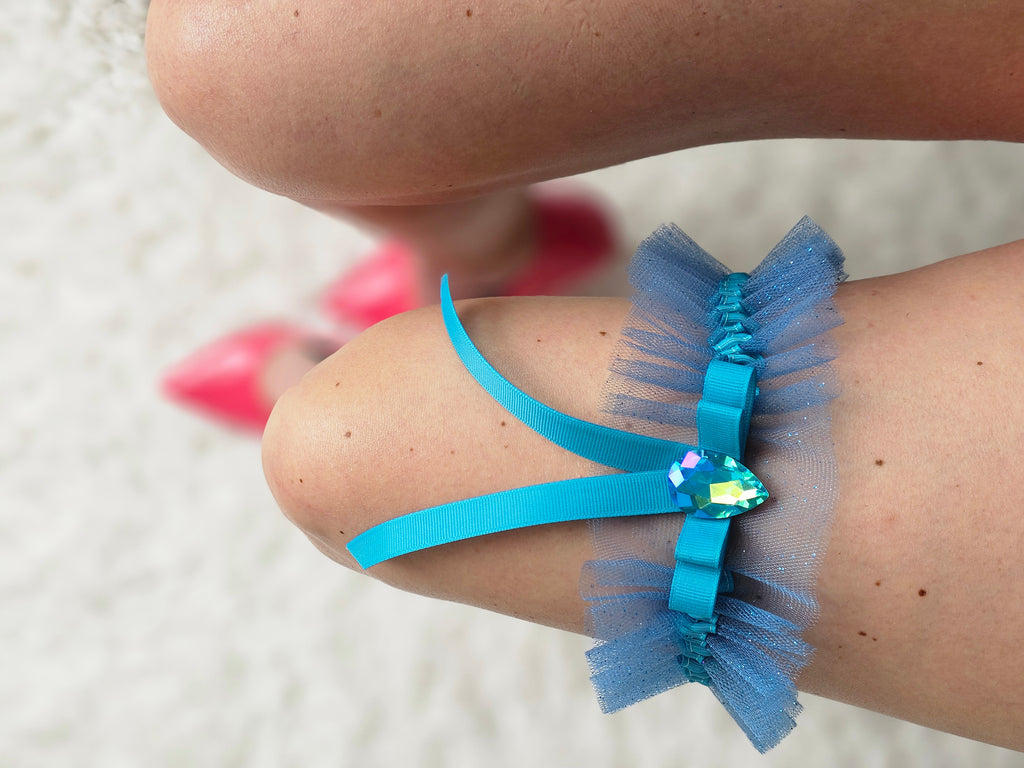 Niebieska Podwiązka z diamentem